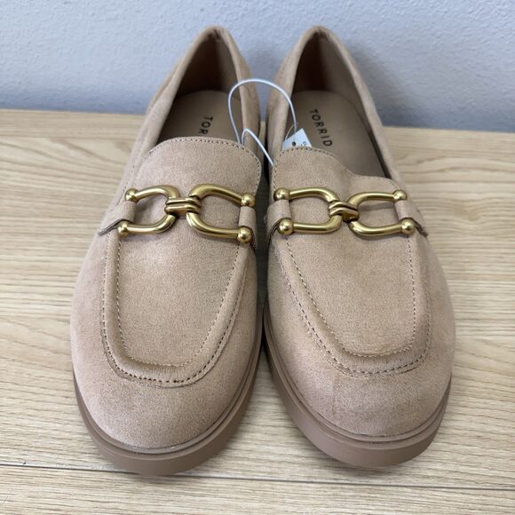 Torrid Horsebit Loafers Womens 9WW Taupe Faux Suede Shoes Chunky NEW Academia - Picture 2 of 8